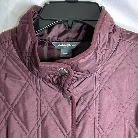 Eddie Bauer Quilted Jacket Coat Full Zip Insulated Pockets size large burgundy - Picture 3 of 15